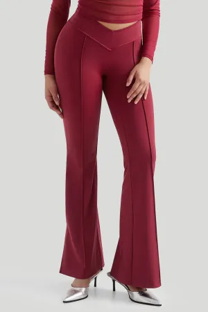 Flared Leg slit Legging With Built In Shapewear Casual Day Mesh Panel