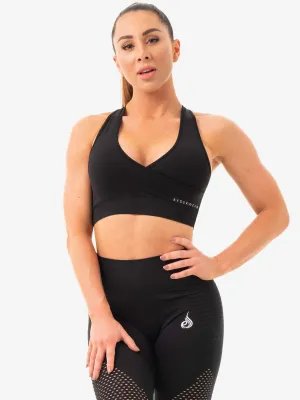 Geo Seamless Sports Bra - Black Easy Support Sewn seams