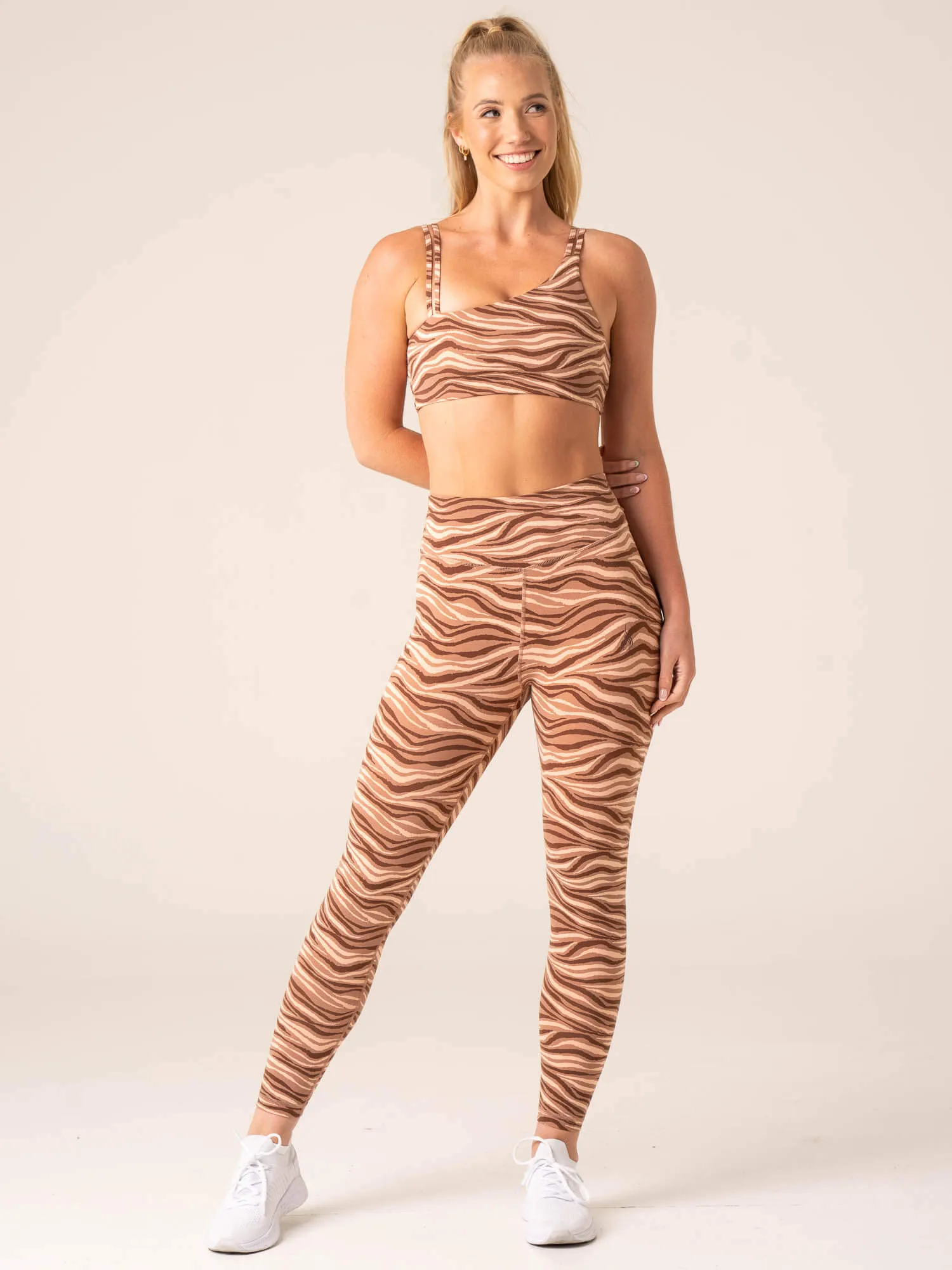 Low Profile Padding Easy Wear Unstoppable One Shoulder Sports Bra - Mocha Zebra