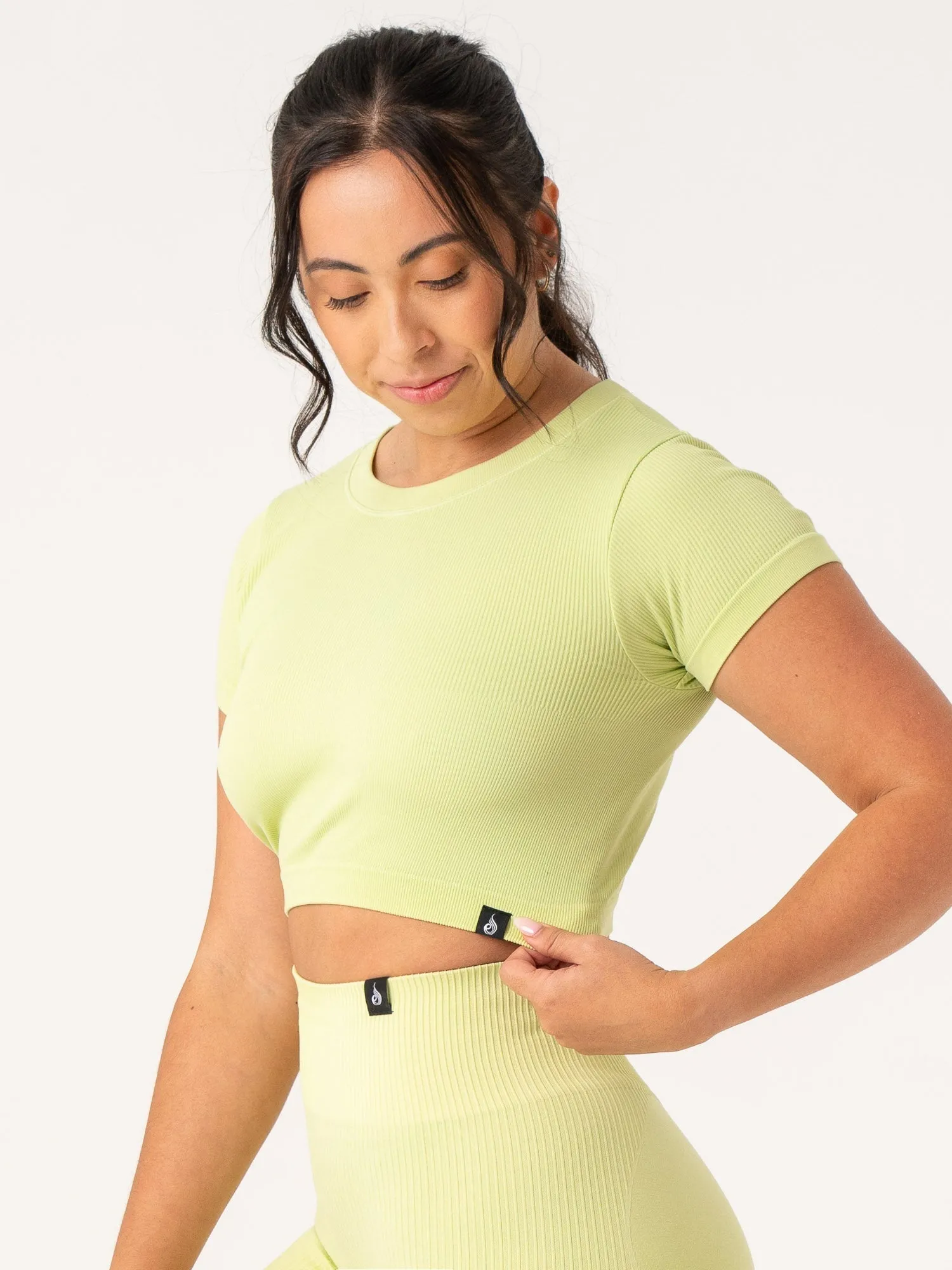 Everyday Layering Roomy Design Rib Seamless T-Shirt - Lime