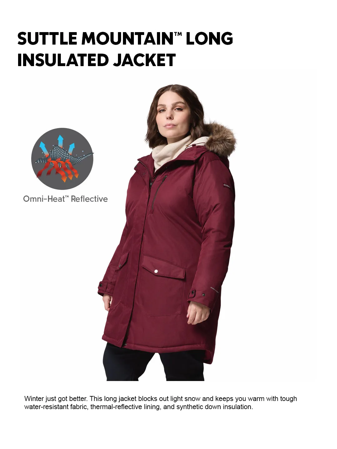 Columbia Women Maroon OmniHeat Reflective Suttle Mountain Insulated Jacket Collapsible Hood Structure hat