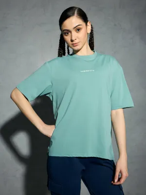 Women Printed Boxy Fit Round Neck T-shirt with COTFLEX loose but not baggy