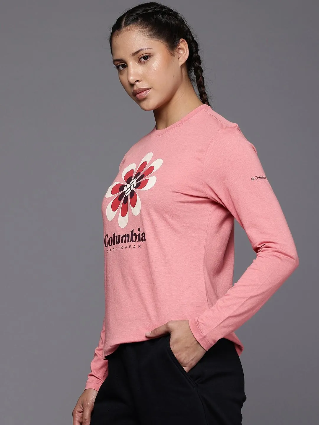 Columbia Women Pink Columbia Trek Relaxed LS Tee Easy Look Minimalist purity