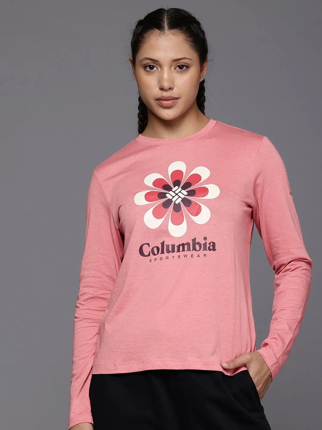 Multi Panel Design Soft Knit Columbia Women Pink Columbia Trek Relaxed LS Tee