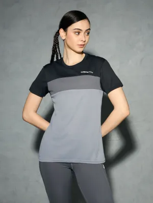 Chill Vibe Women Colorblock Slim Fit Round Neck Sports T-shirt with TECHNOCOOL 