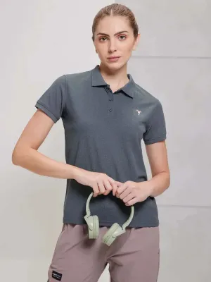 Stretch Comfort Spring Freshness Women Solid Slim Fit Polo T-shirt with MATPIQ
