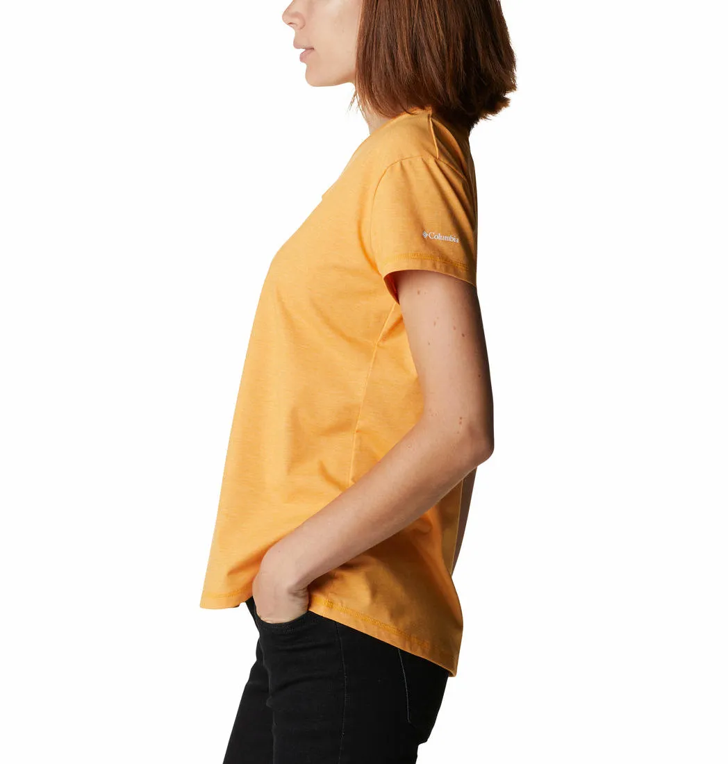 Heat Transfer Printing Day-to-Night Look Columbia Women Yellow Sun Trek SS Tee (Sun Protection)