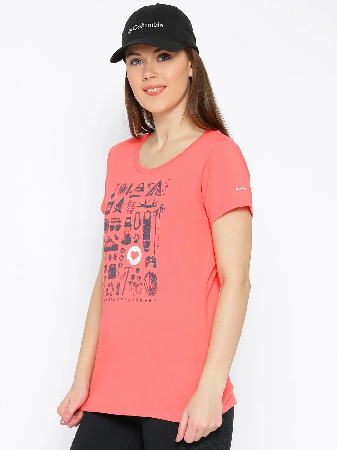 Columbia Women Pink Camp Stamp Performance Tee Casual Design