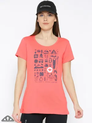 Columbia Women Pink Camp Stamp Performance Tee Trendy Vibe