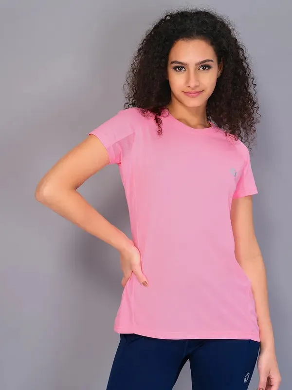 Women Solid Slim Fit Crew Neck T-shirt with TECHNO COOL Cozy Wear Airflow Mesh Panels