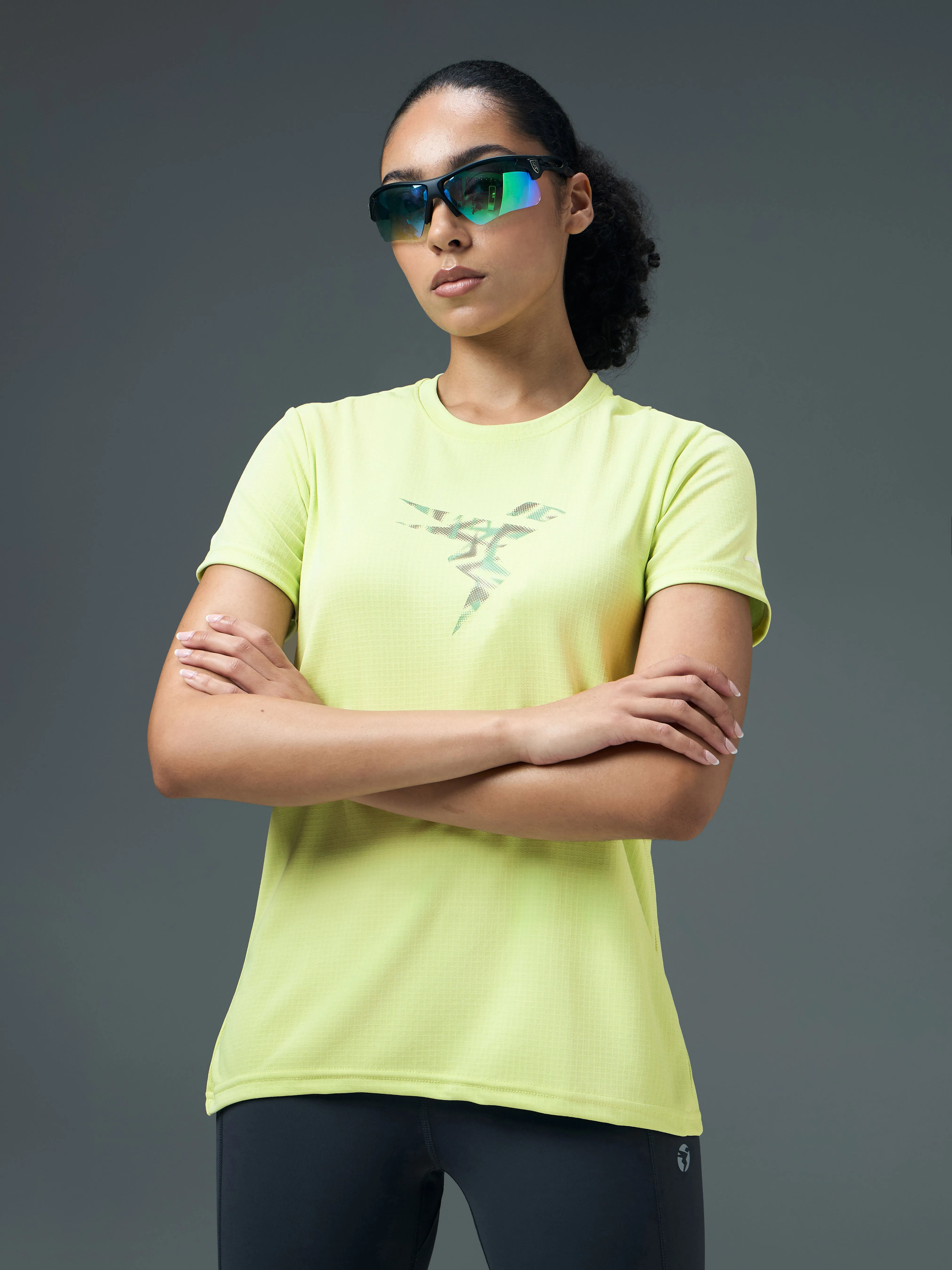 Weekend Essential Linen blend Women Printed Regular Fit Round Neck Sports Tee with TECHNOCOOL 