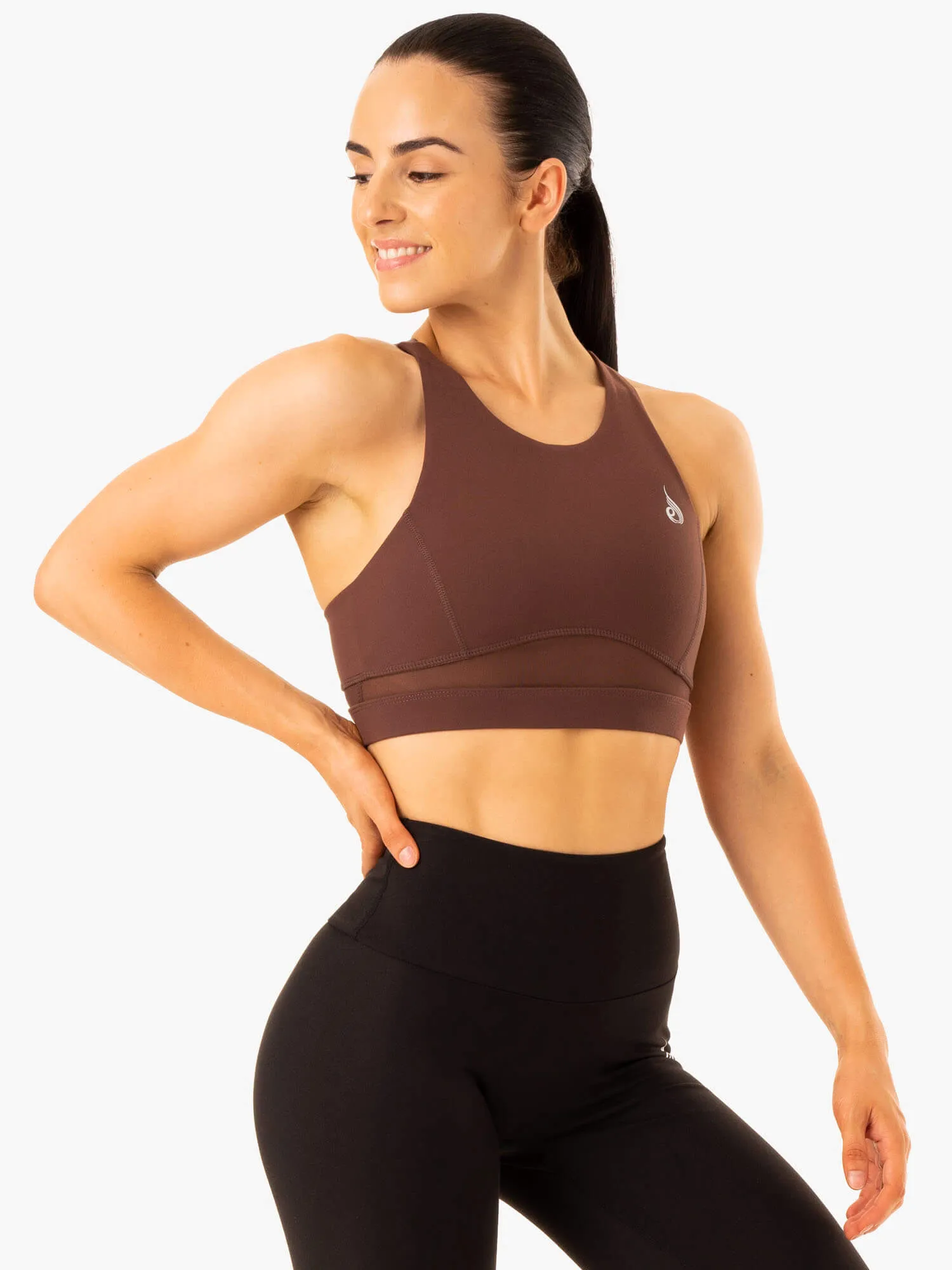 Ultra Soft Interior High Neck Amazon Mesh Sports Bra - Chocolate