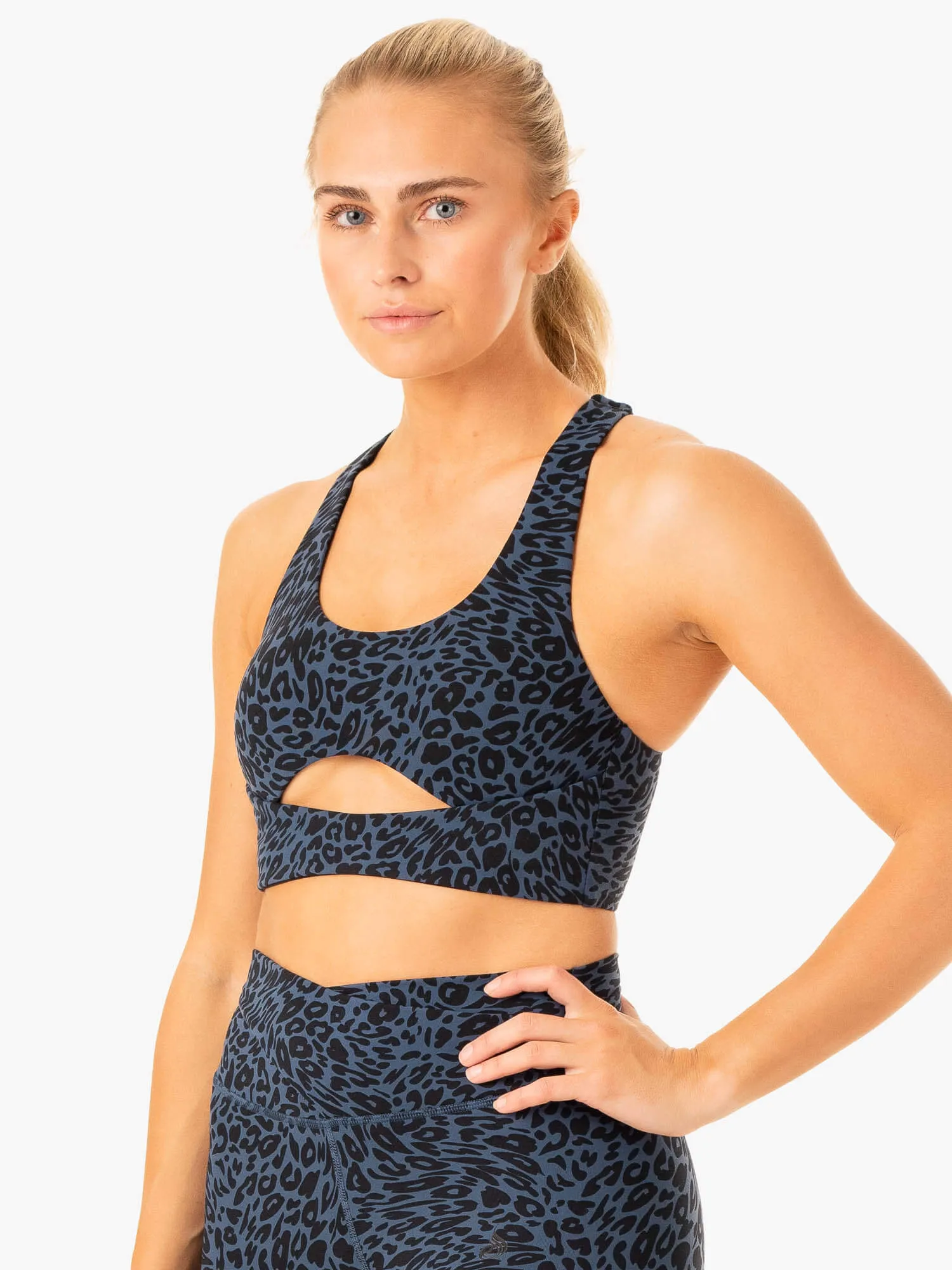 Rotation Sports Bra - Navy Leopard Snapped Supportive Back
