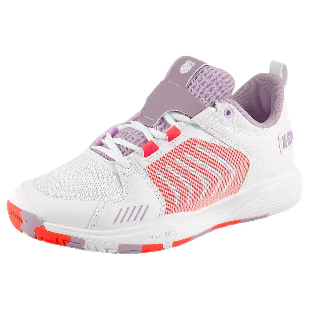 K-Swiss Women's Ultrashot Team - White/Orchid Petal Padded Ankle Support Neutral Color
