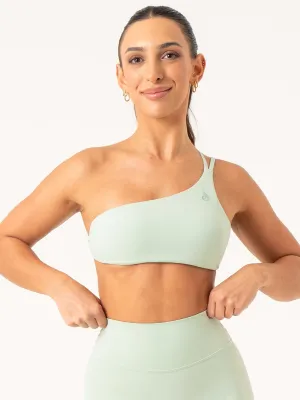 Non-Slip Design Polyester NKD One Shoulder Sports Bra - Cucumber