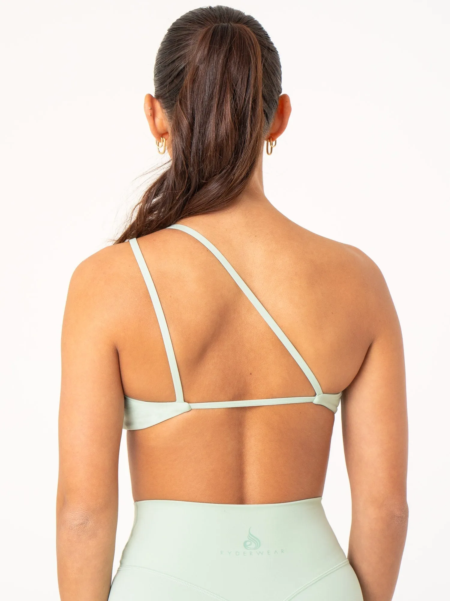 Odor Resistant Fabric Core Stabilizing Fit NKD One Shoulder Sports Bra - Cucumber