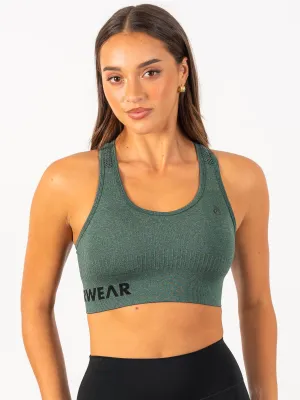 Seamless Staples Sports Bra - Forest Green Marl Extra-large seams Embroidered