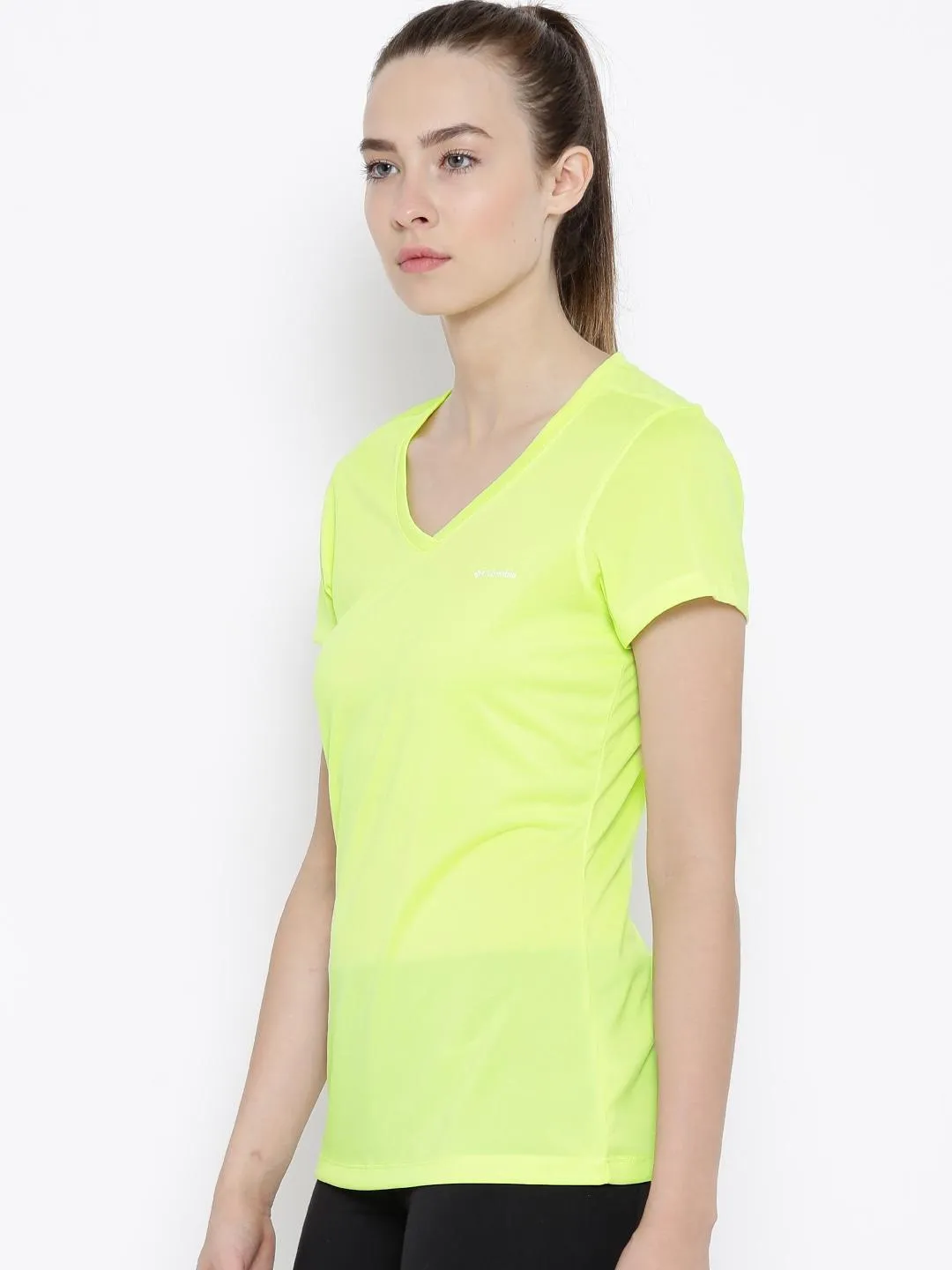 Columbia Women Yellow Tech TrekShort Sleeve Shirt Adult Wear