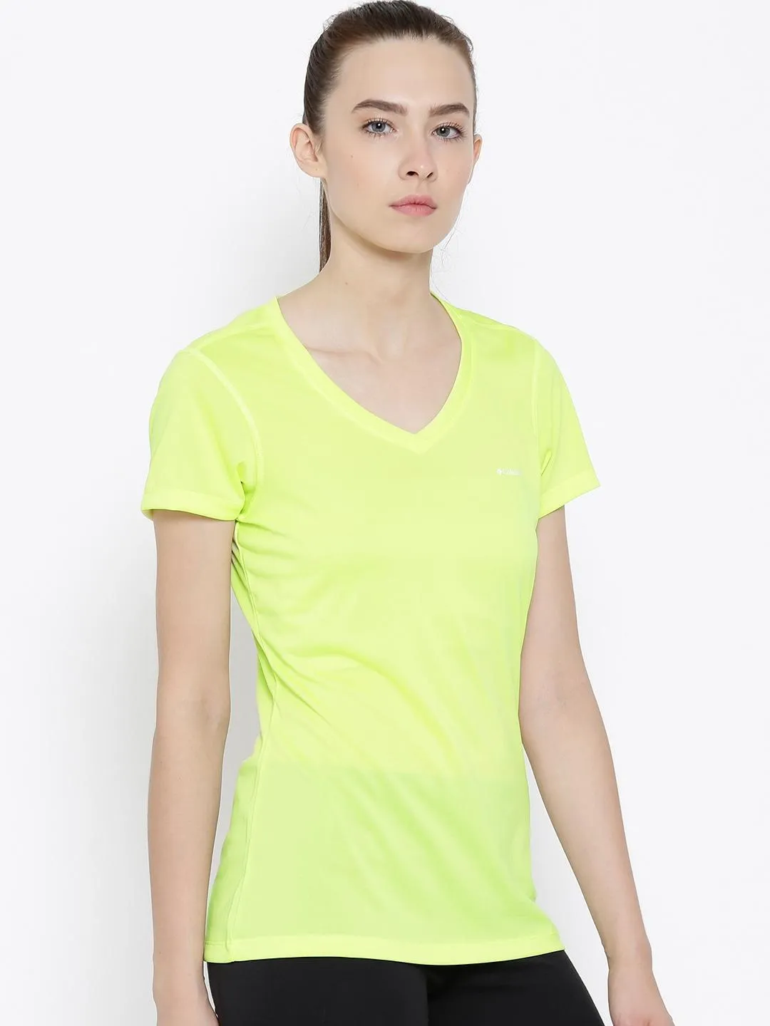 Stretch Fit Design Columbia Women Yellow Tech TrekShort Sleeve Shirt
