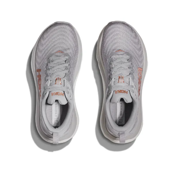 running in a tram station area shoes Split Outsole Design HOKA Women's Gaviota 5 Wide Harbor Mist/Rose Gold