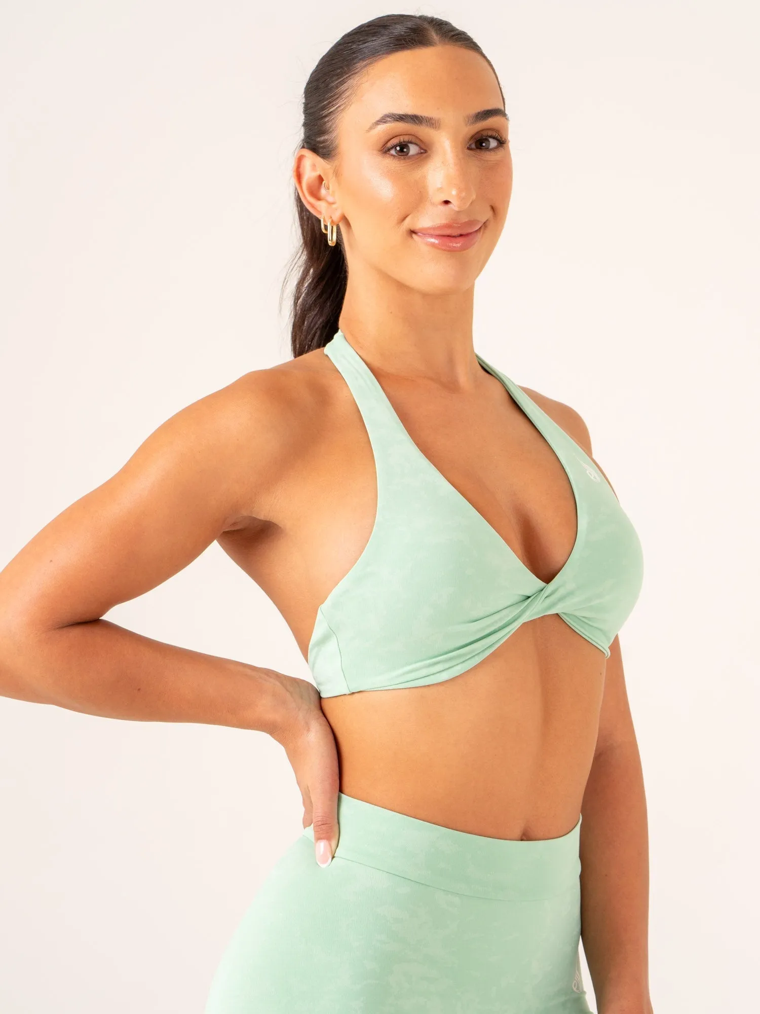 NKD Stonewash Halter Sports Bra - Mint Stonewash Trendy workout clothes monogrammed