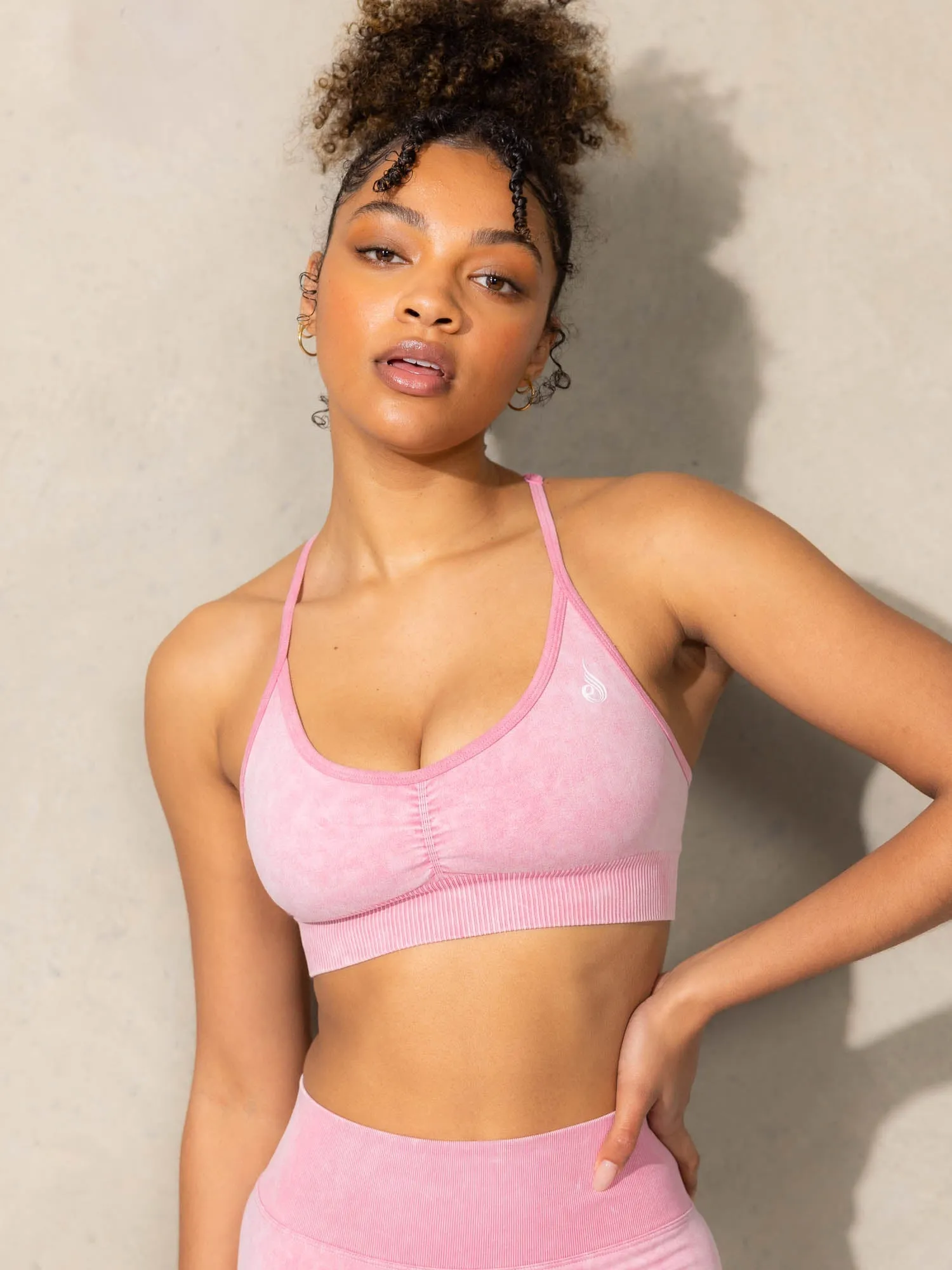 Cotton fitness wear High-quality Stonewash Seamless Sports Bra - Pink Stonewash