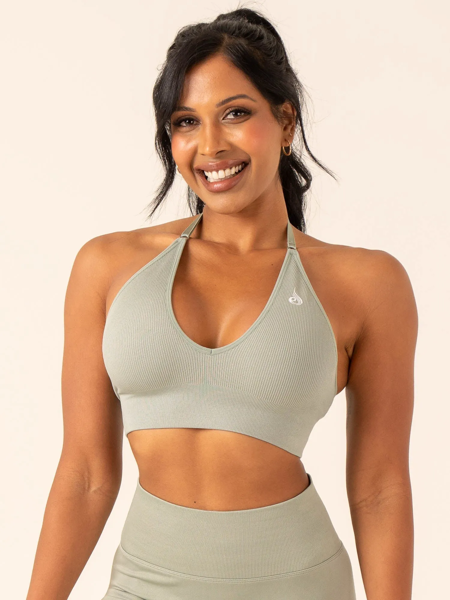 windproof Lift Rib Seamless Halter Sports Bra - Sage