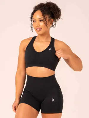 UV-protective Contour Seamless Sports Bra - Black Marl