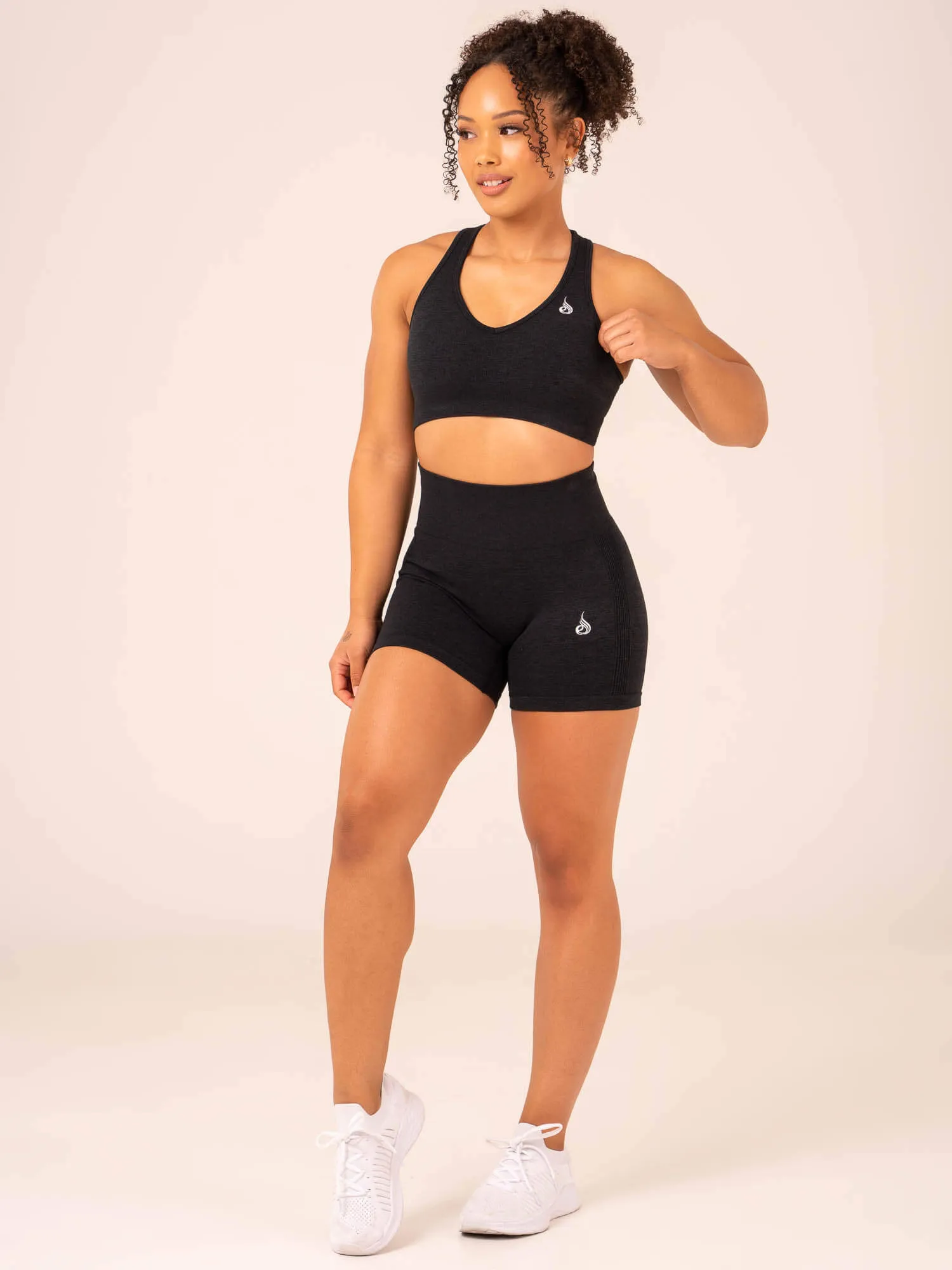 Breathable Cup Contour Seamless Sports Bra - Black Marl