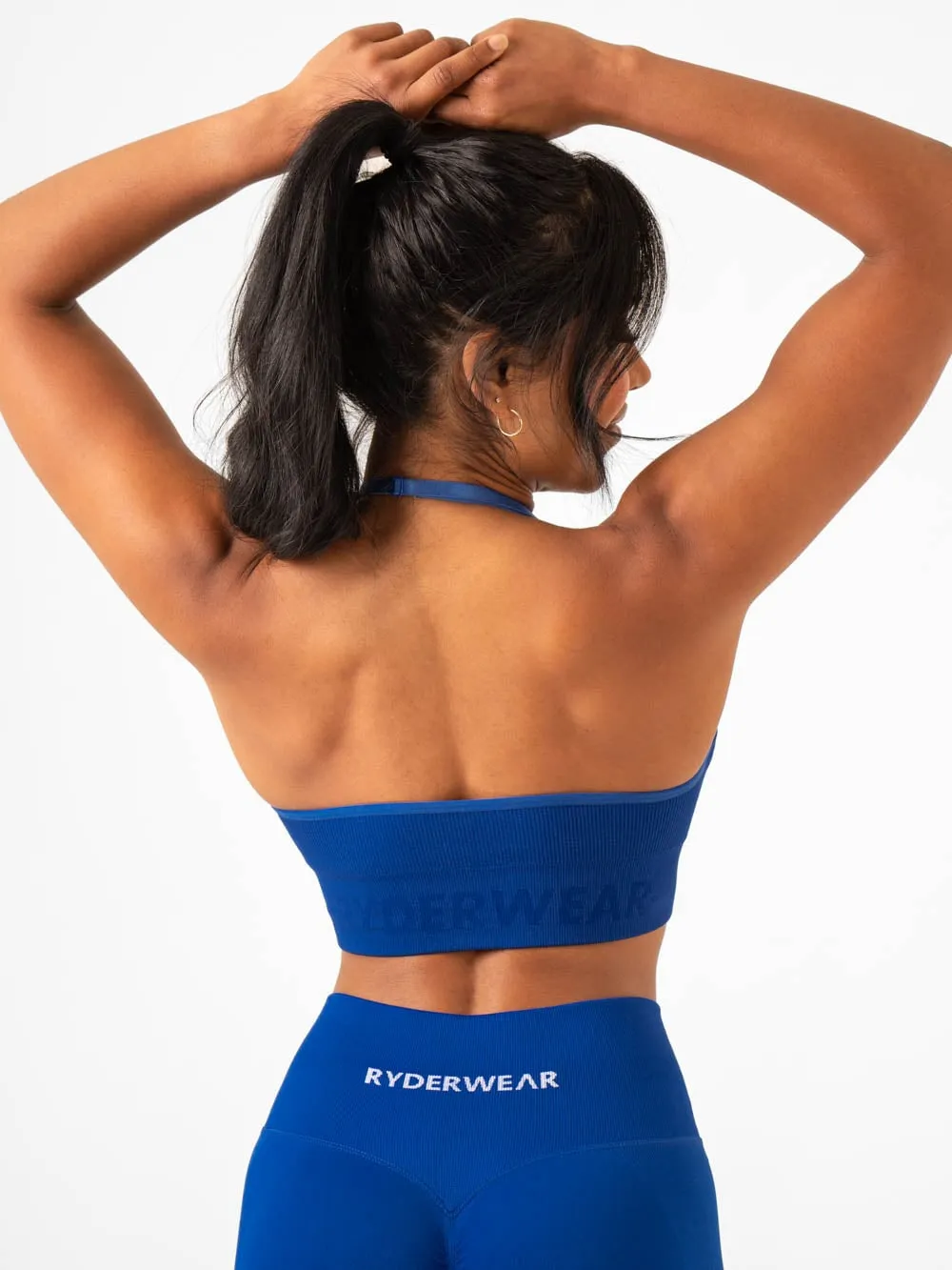 Racerback seams slim fit Lift Rib Seamless Halter Sports Bra - Cobalt Blue