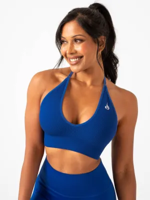 Skinny fit seams Lift Rib Seamless Halter Sports Bra - Cobalt Blue