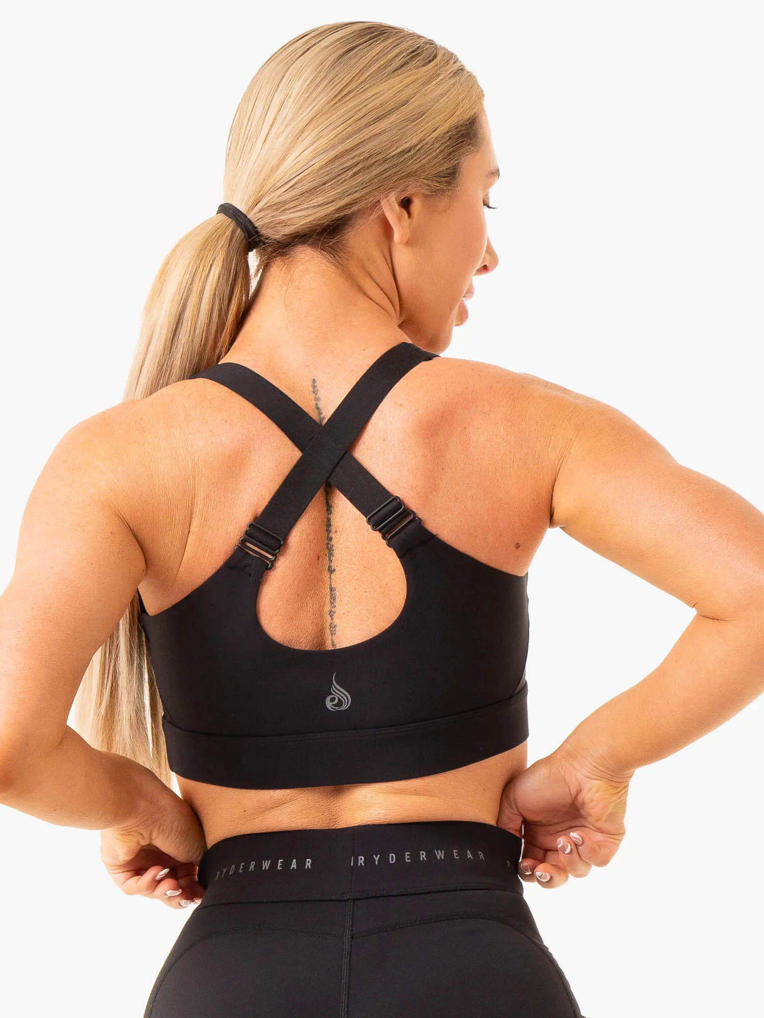 Fitness Apparel Snapped seams Heighten High Impact Sports Bra - Black