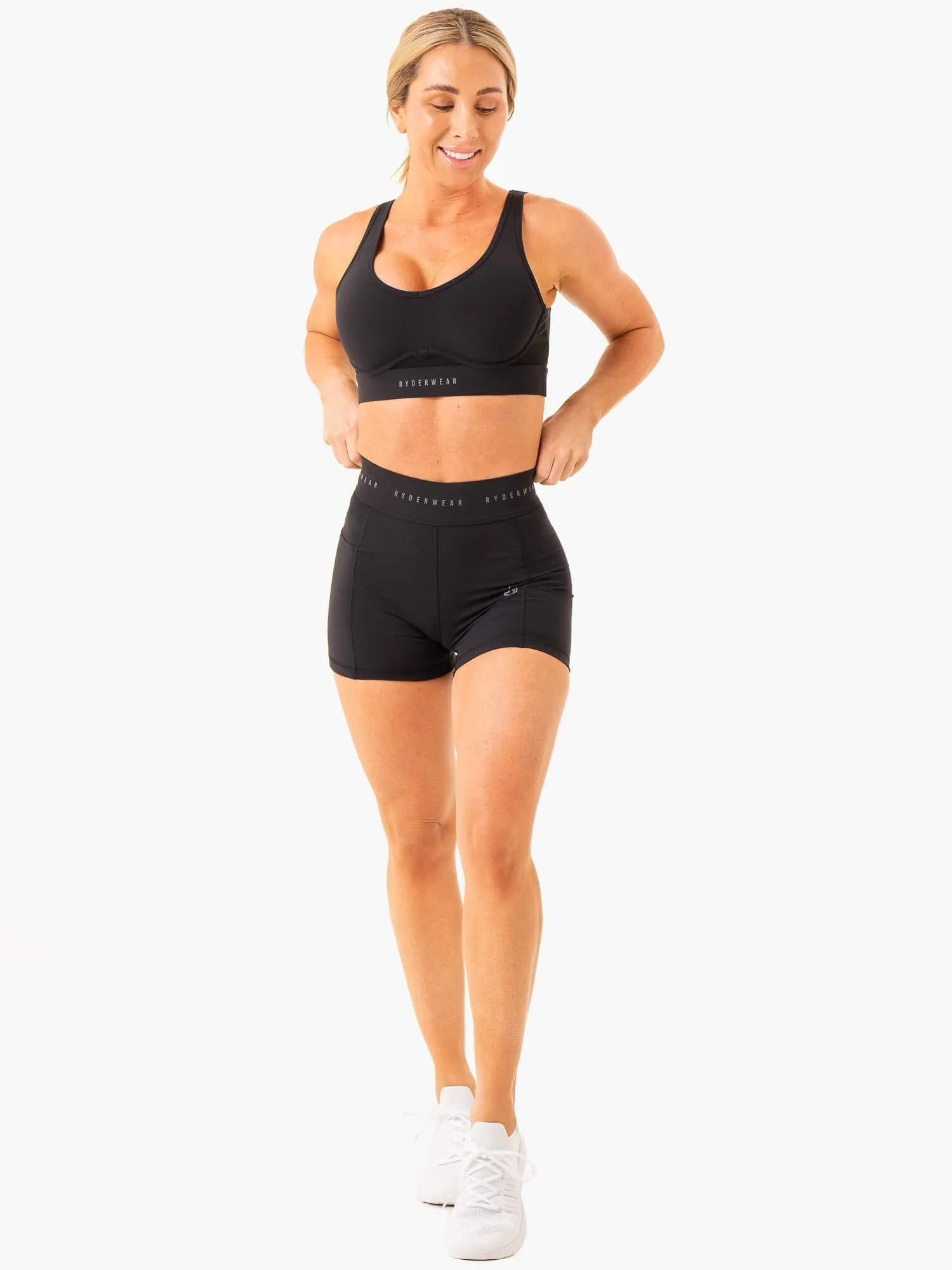 Heighten High Impact Sports Bra - Black Accessorized Adjustable Hook Closure
