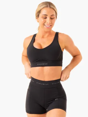 Green fitness wear Buttoned seams Heighten High Impact Sports Bra - Black