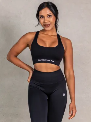 White Seamless Band NRG Seamless Scoop Neck Sports Bra - Black