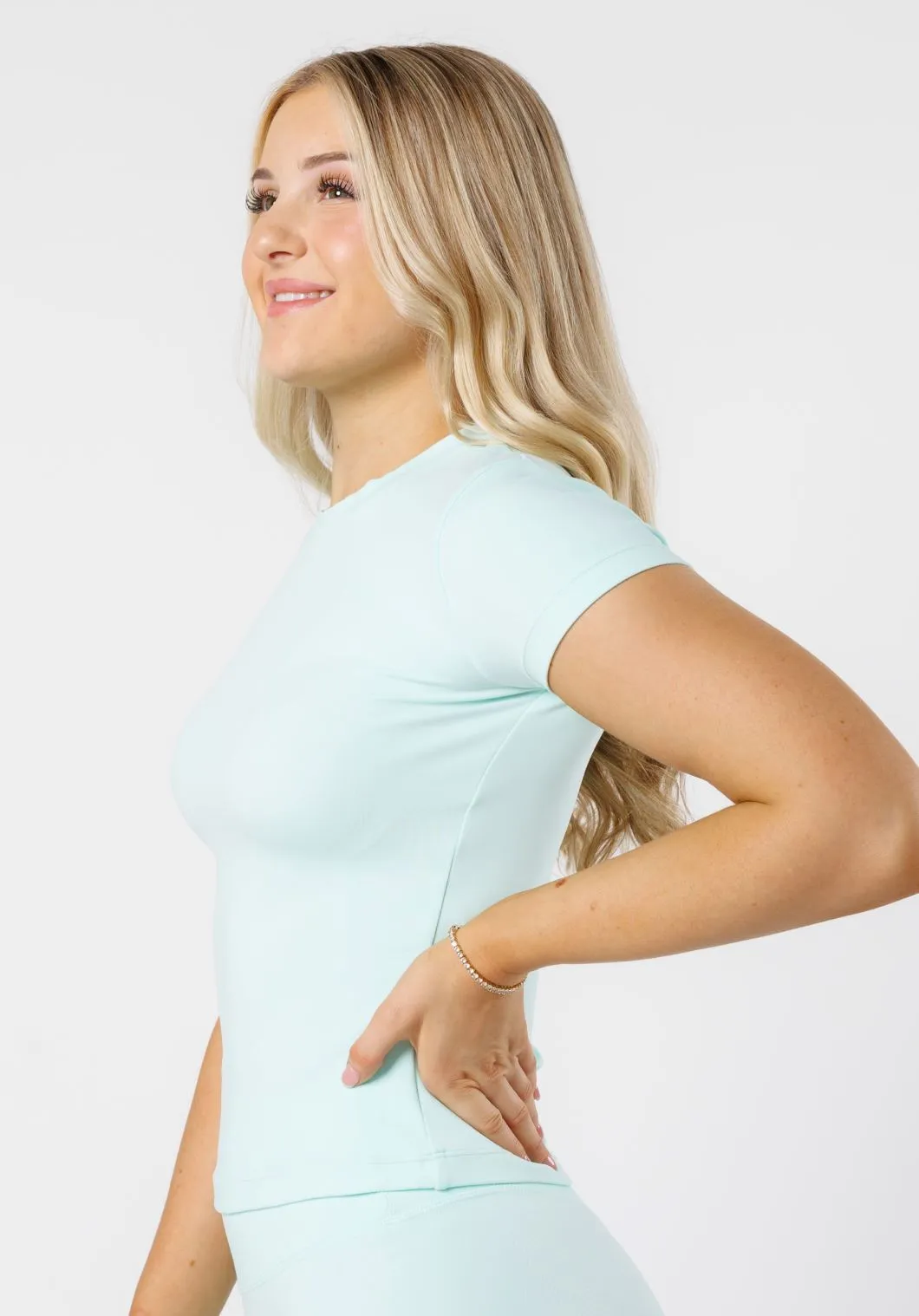 Street Smart Sporty Active Wear Reluna? Full Length Short Sleeve Top Pale Jade