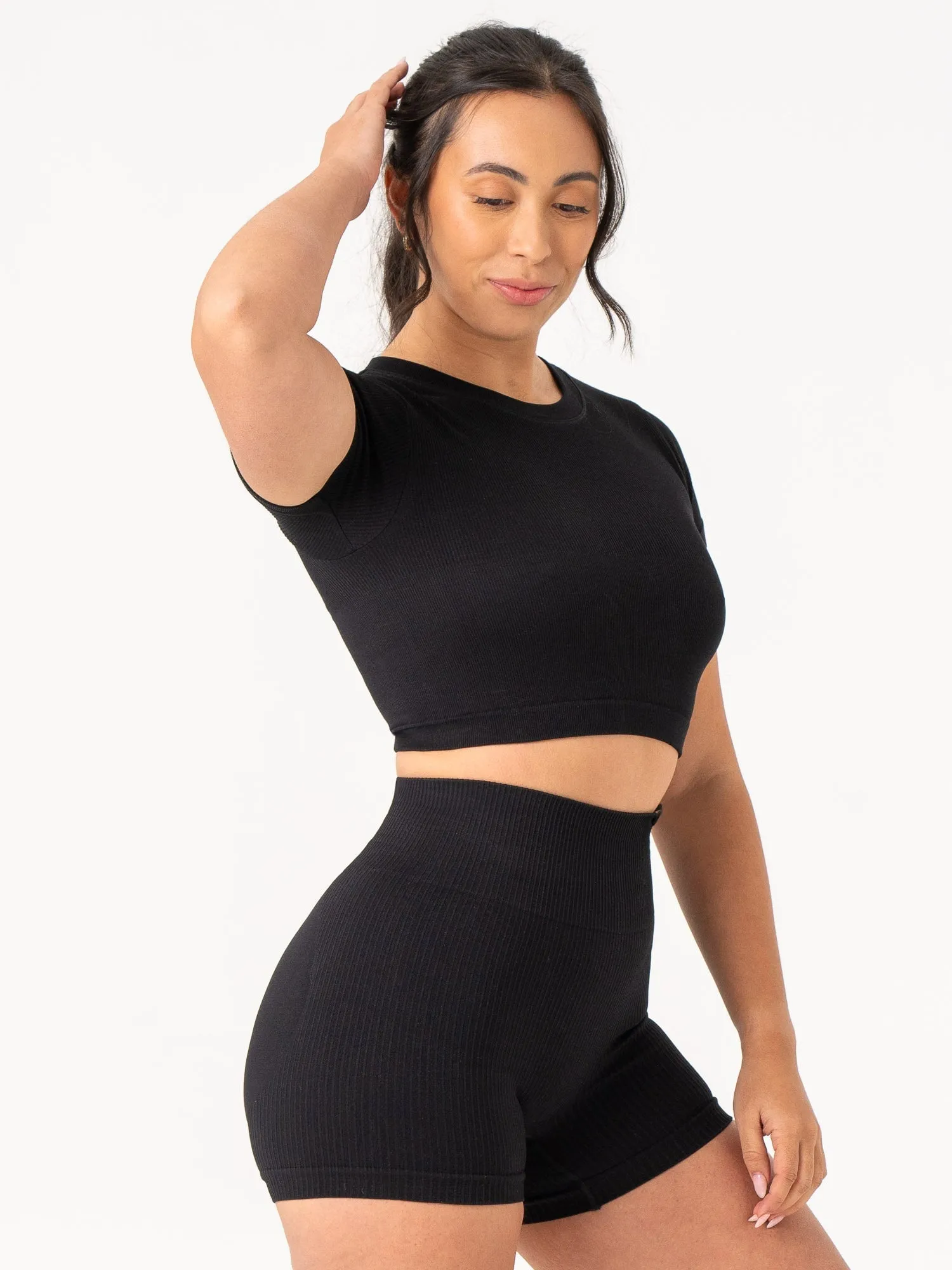 Rib Seamless T-Shirt - Black Sporty Layer Look