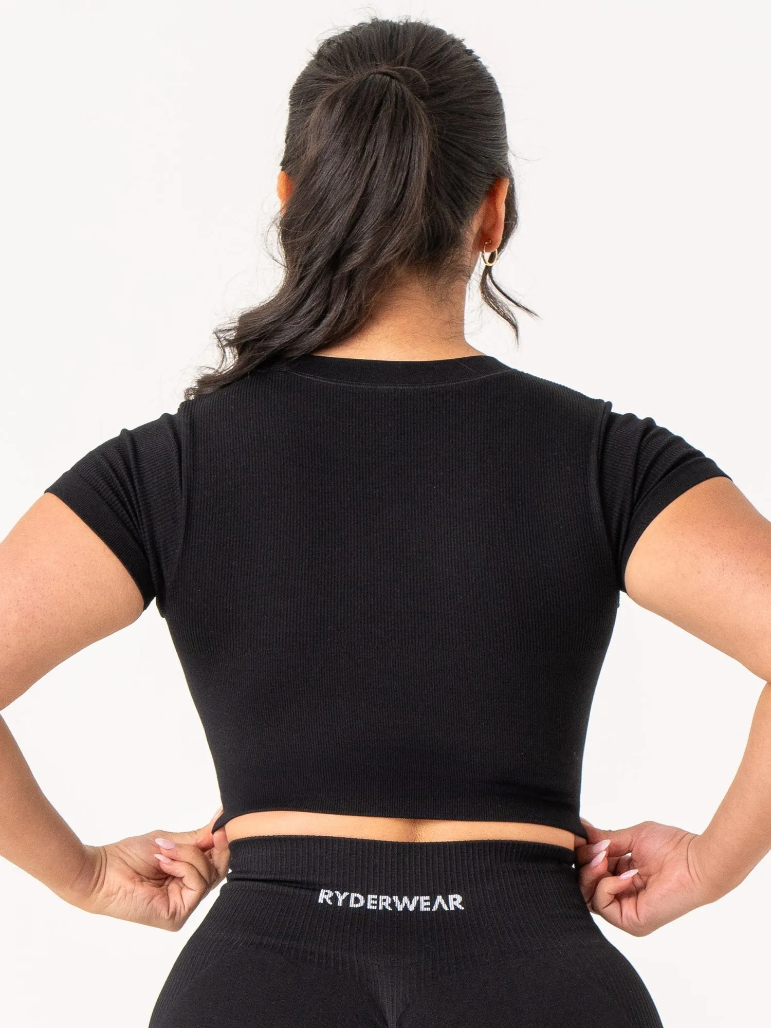 Rib Seamless T-Shirt - Black Relaxed Everyday Wear Job Interview