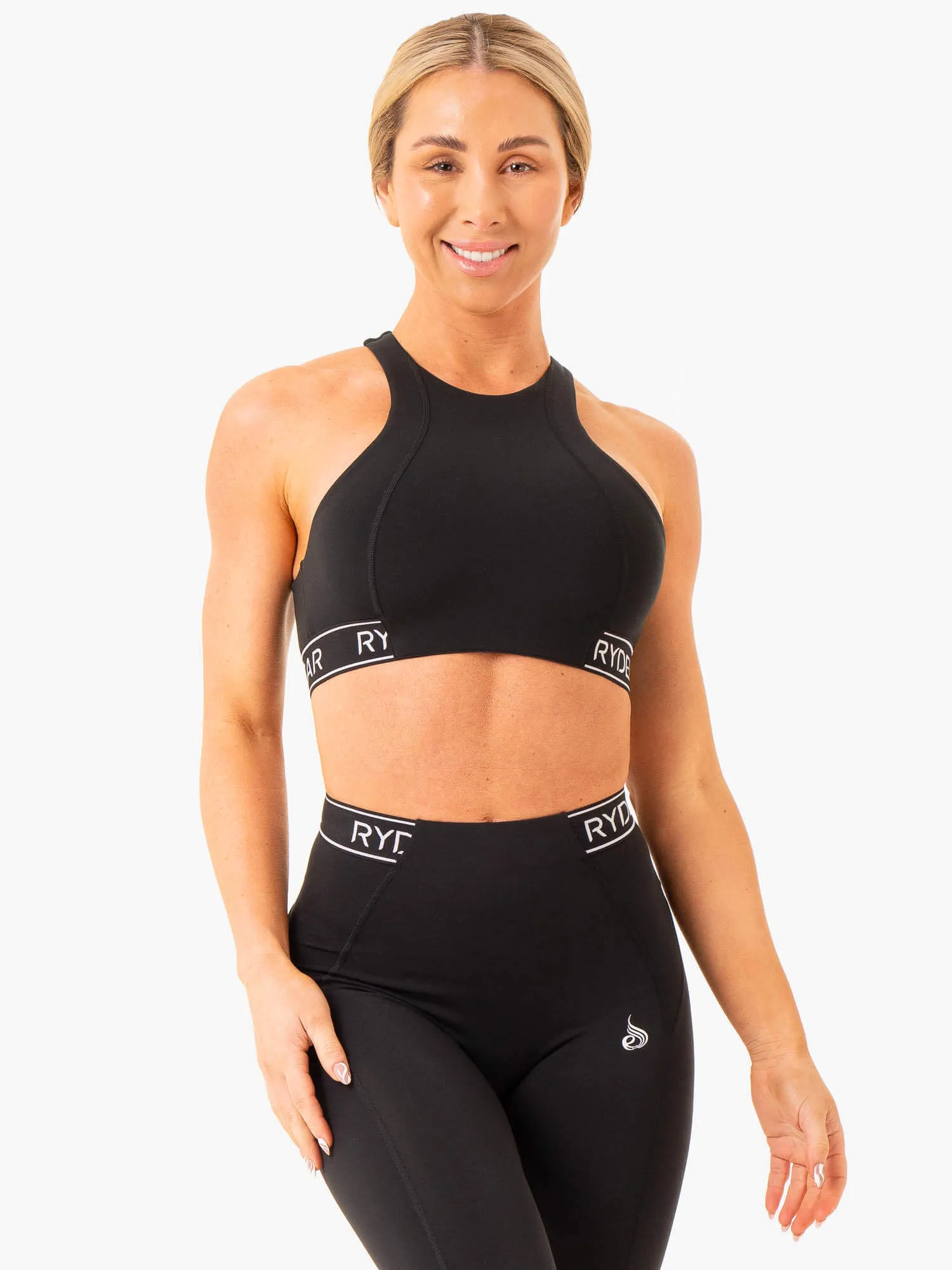 Level Up High Impact Sports Bra - Black elastic waistband