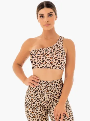 Elastic cuffs seams Full Coverage Design Adapt One Shoulder Sports Bra - Nude Leopard