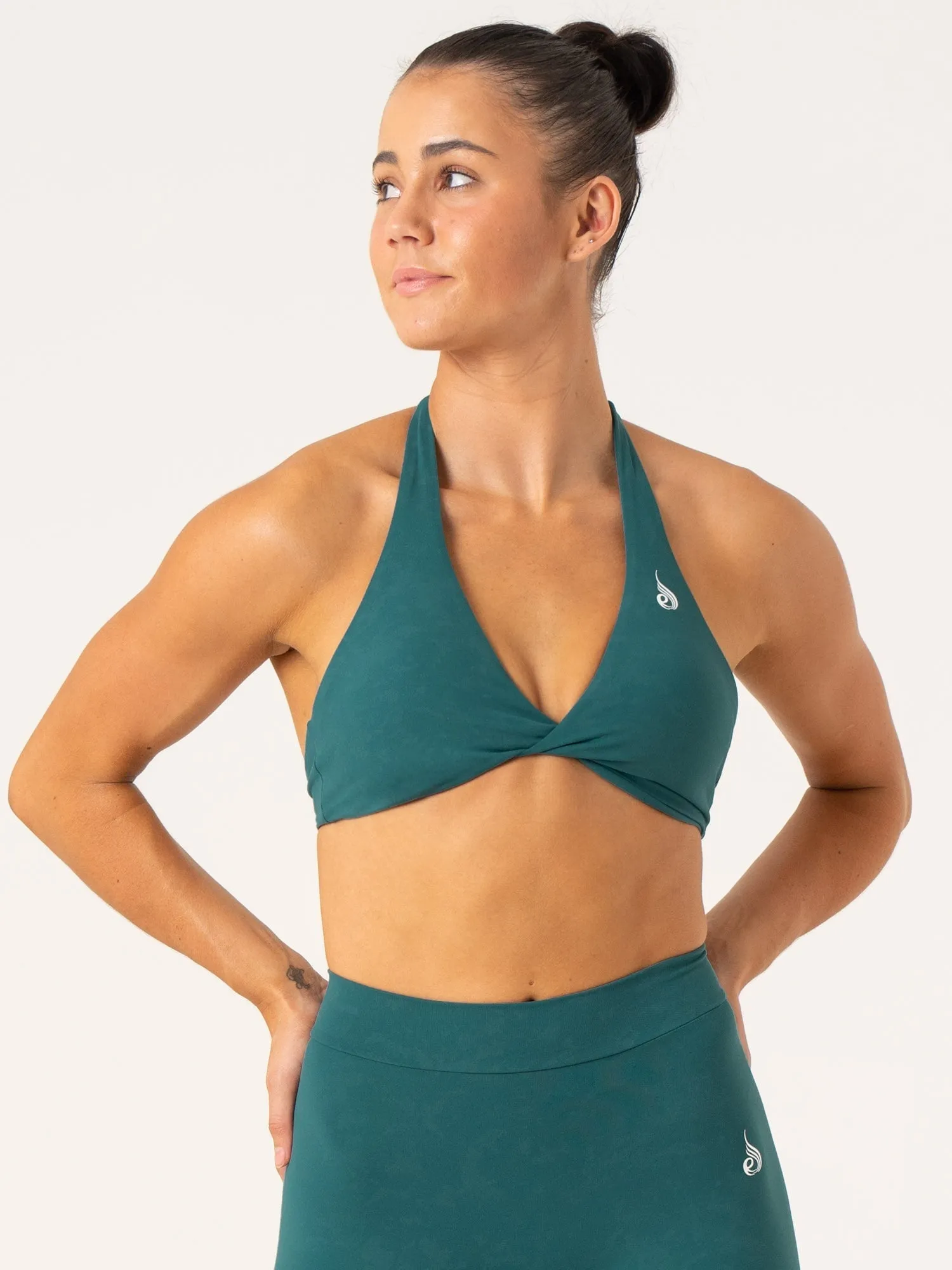 NKD Stonewash Halter Sports Bra - Emerald Stonewash Soft Band Ventilated Cups