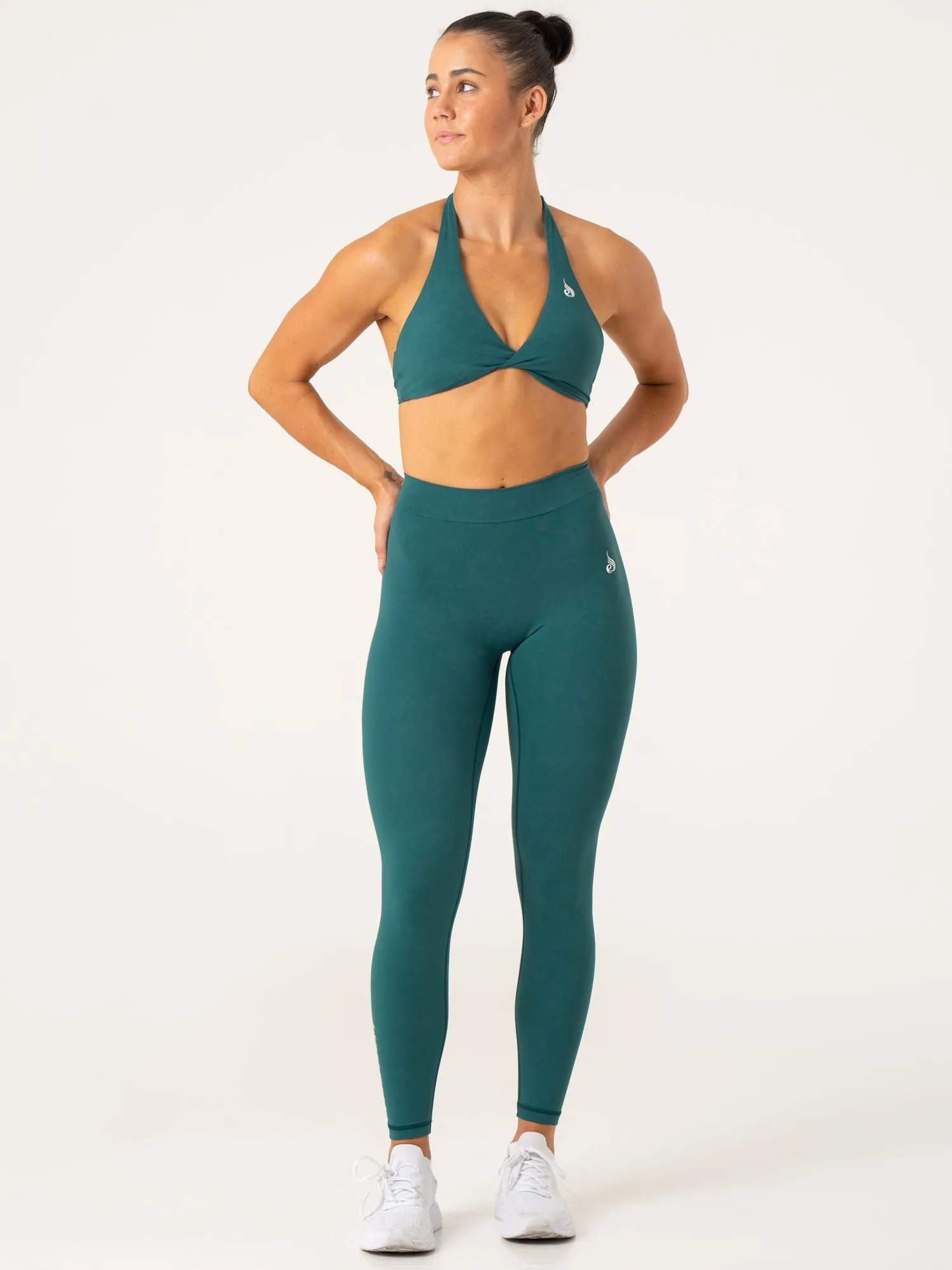 Bright sports gear monogrammed NKD Stonewash Halter Sports Bra - Emerald Stonewash