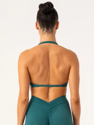 NKD Stonewash Halter Sports Bra - Emerald Stonewash Easy Fabric All-Day Design