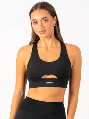 Base Racer Back Sports Bra - Black Hemmed edges seams