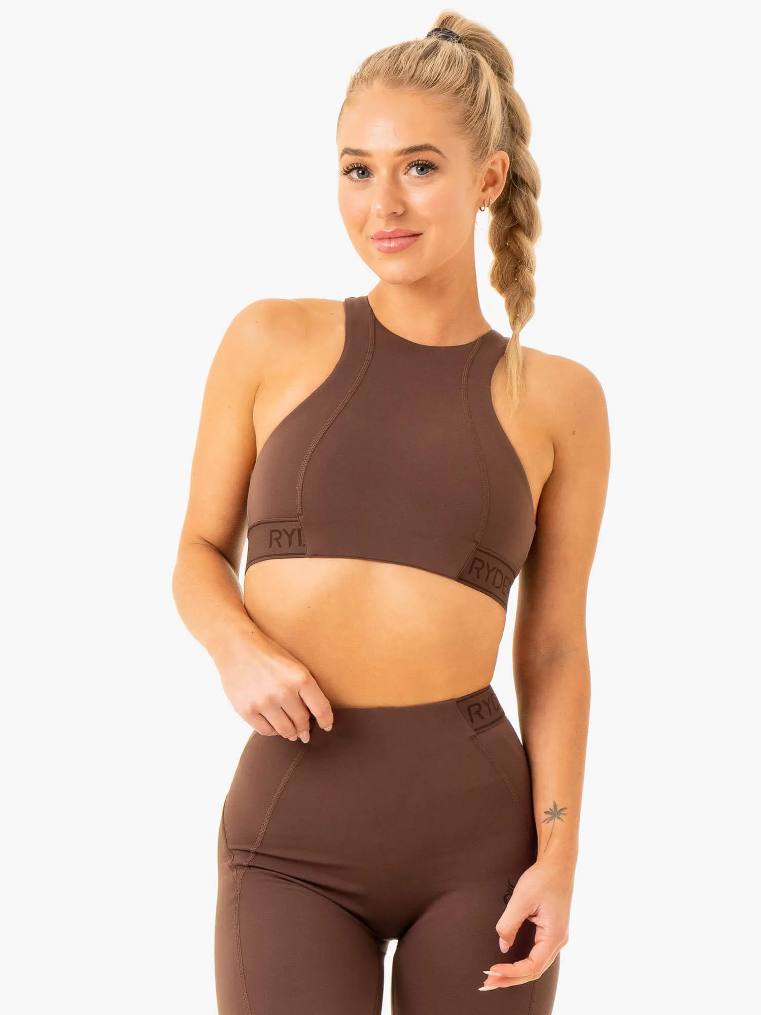 Fashionable Racerback Style Level Up High Impact Sports Bra - Chocolate