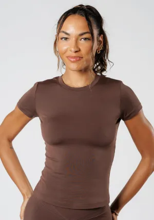 Reluna? Full Length Short Sleeve Top Walnut Double Stitched Hem
