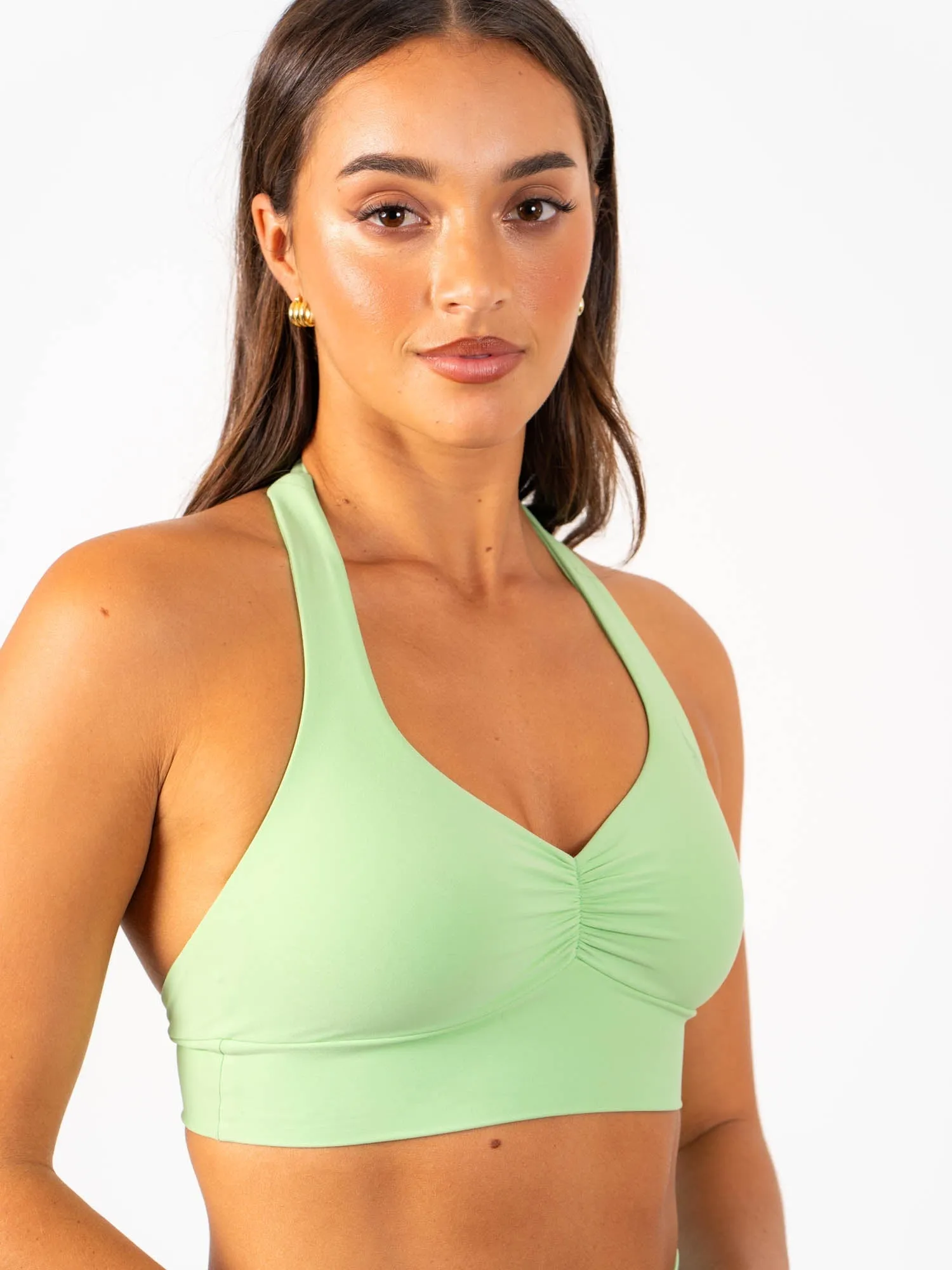NKD Scrunch Halter Bra - Green Glow Spaghetti straps