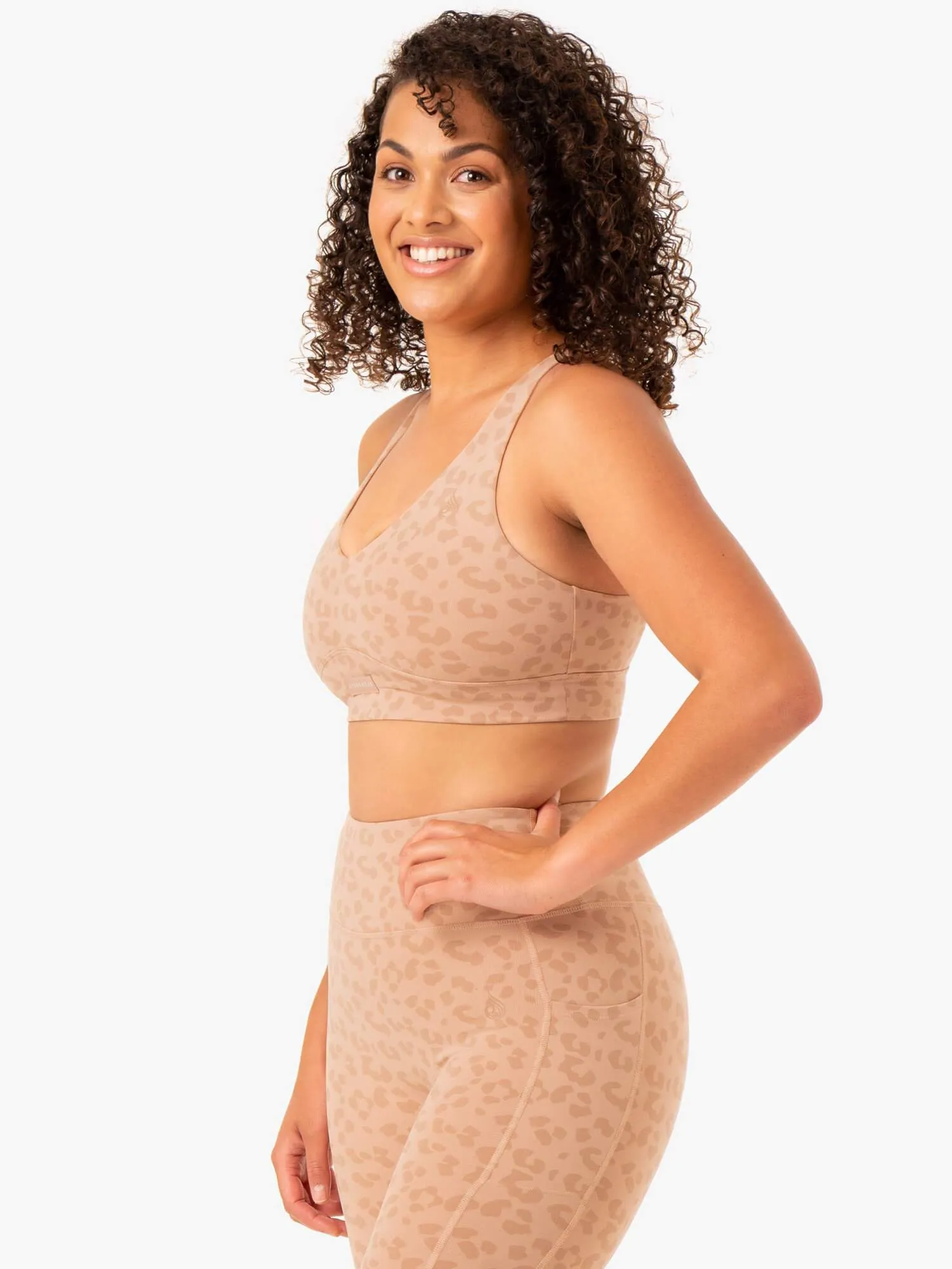 Ultra V-Neck Sports Bra - Tan Leopard Personalized