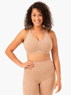 Ultra V-Neck Sports Bra - Tan Leopard Small seams