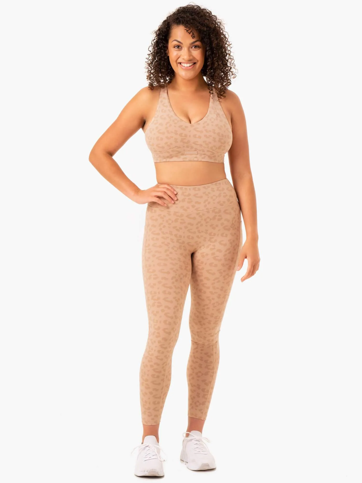 Ultra V-Neck Sports Bra - Tan Leopard Compression Zone Technology
